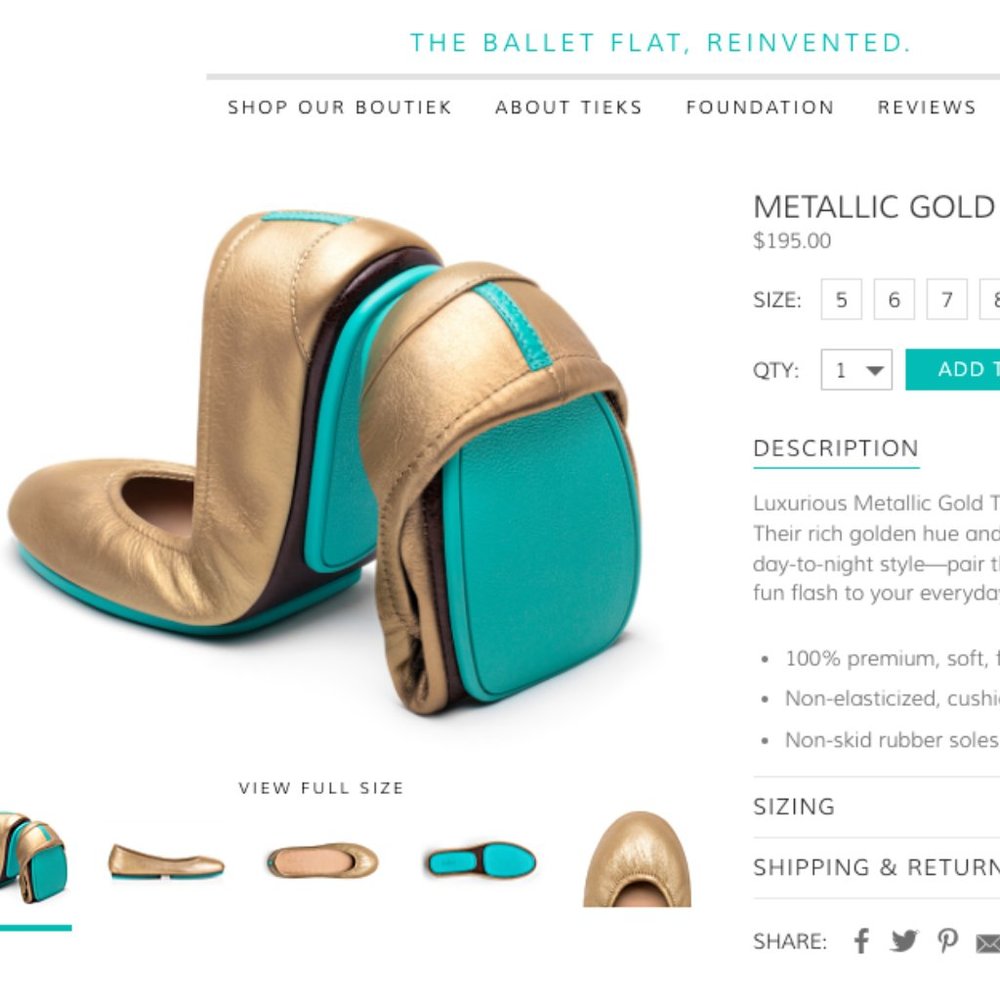 Tieks by Gavrieli Metallic Gold Leather Ballet Flats